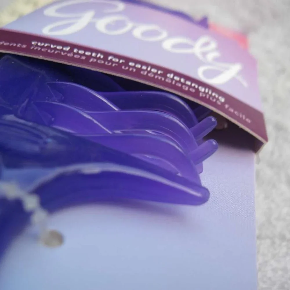 Goody Purple Plastic Frame Handle Curved Wide Teeth Detangling Hair Comb Wet Dry